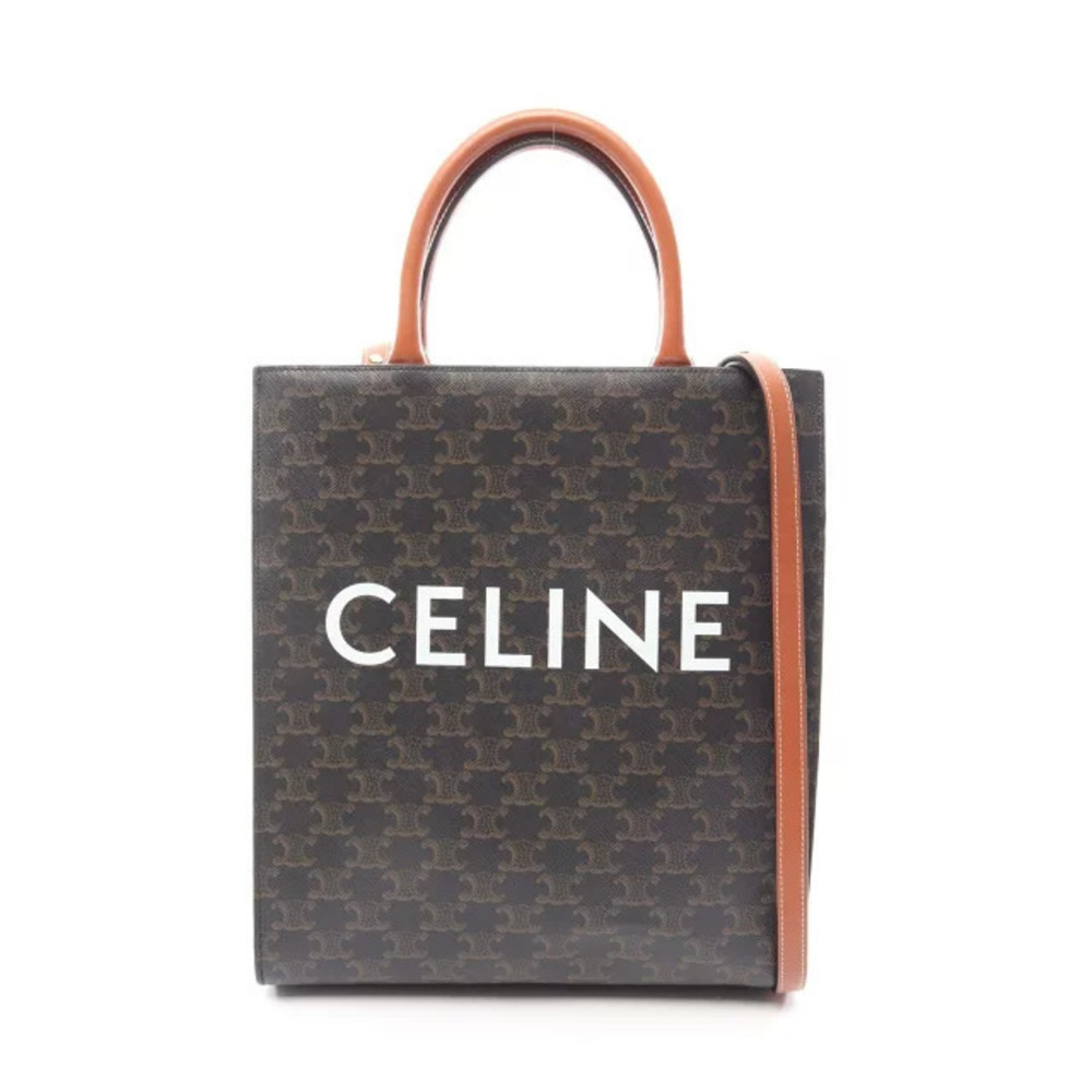 Celine Vertical Cabas Triomphe Tote Bag Canvas Leather Black Brown